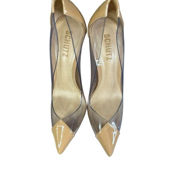 Schutz Cendi Pump Heels Size 6B Transparent PVC & Beige Leather Stiletto - Picture 9 of 12